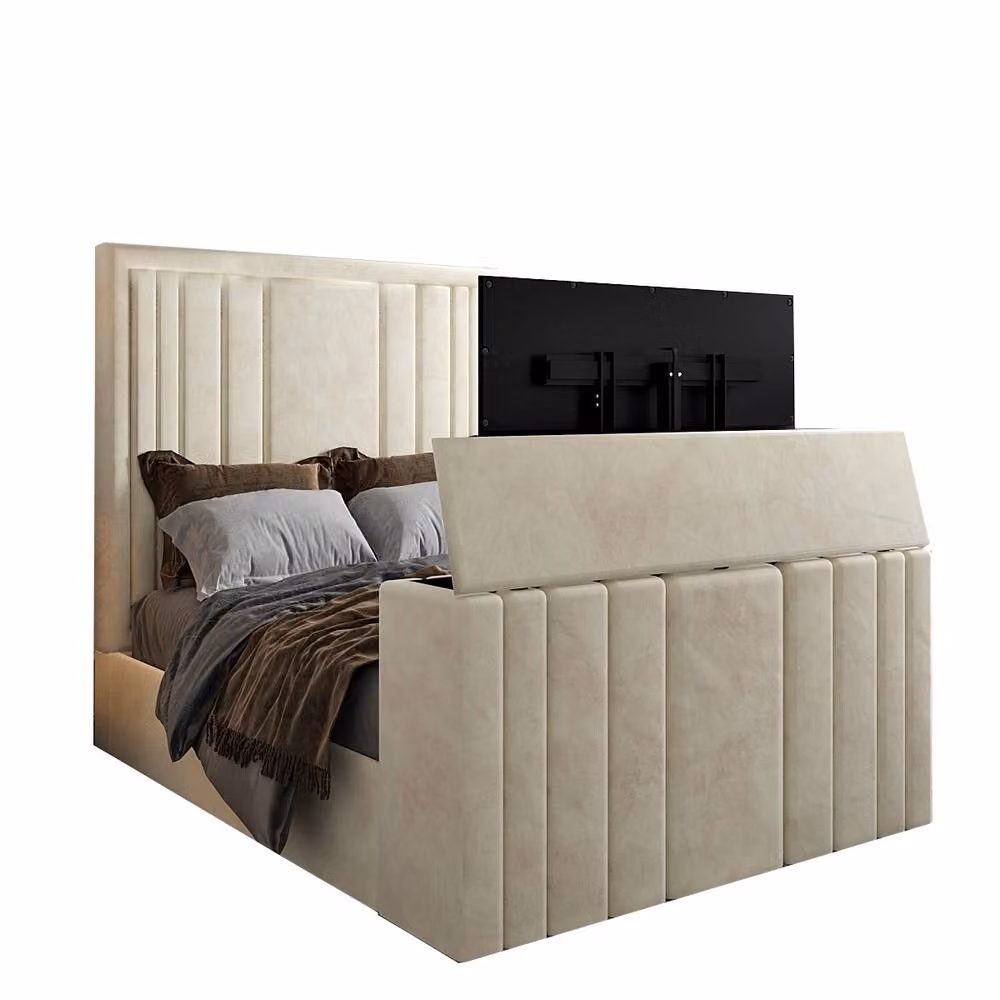 KDMD Ashburnham Bespoke Upholstered Soft Velvet Bed Frame in Cream, King Size (W/D/H: 180 x 152 x 159 cm) – 2