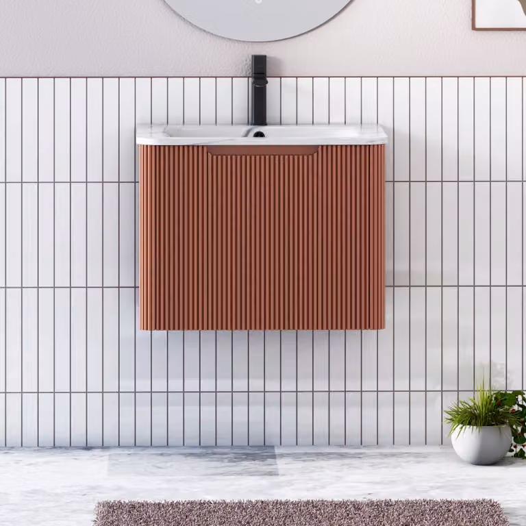 Royal Bathrooms Avenza Wall Hung Vanity Unit with 1 Drawer in Matt Terracotta Orange, Width: 60 cm