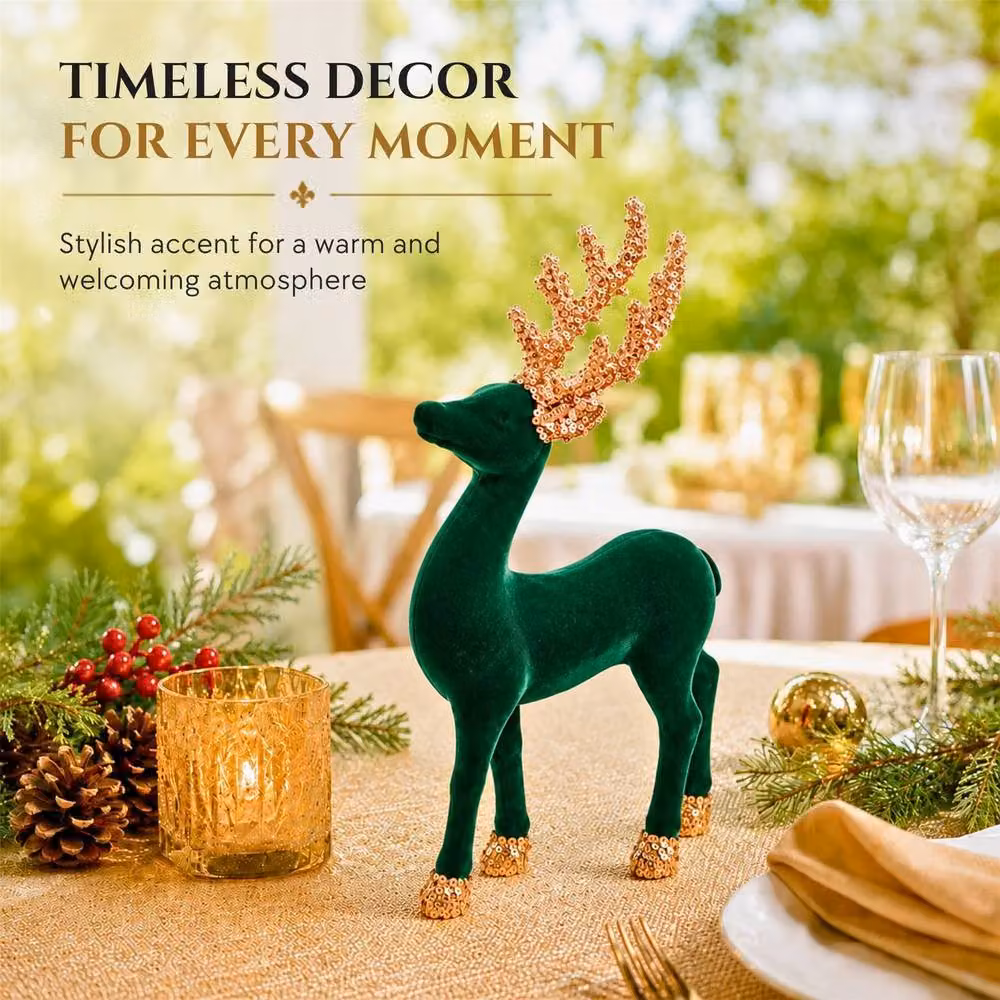 Shatchi Classic Christmas Reindeer Figurine in Green, Height: 23 cm – 6