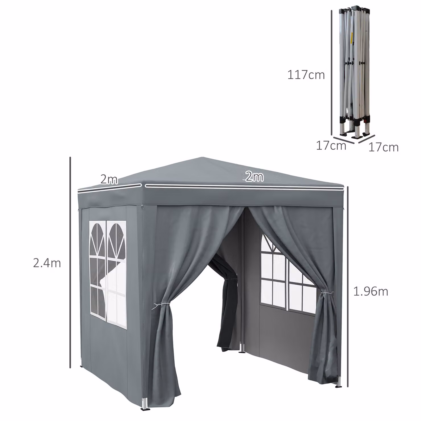 Outsunny Grey Pop Up Gazebo with Sides and Metal Frame, W/D/H: 200 x 200 x 240 cm – 4