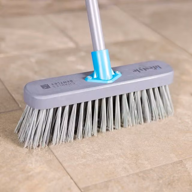 Charles Bentley Lifestyle 12 inch Stiff Synthetic Outdoor Wooden Broom in Grey, W/D/H: 30.48 x 30.48 x 121.92 cm