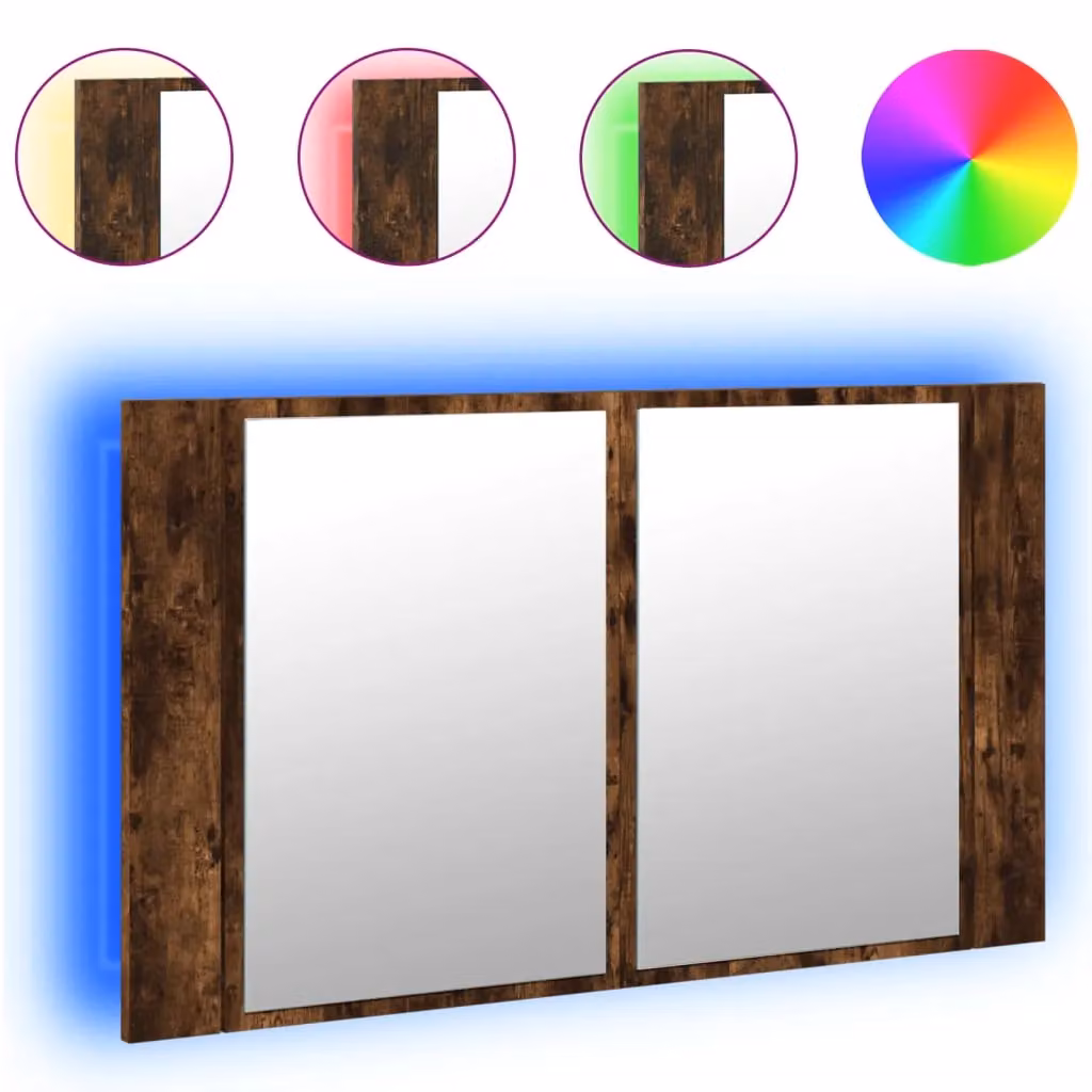Berkfield Home LED Bathroom Mirror Cabinet in Smoked Oak Brown, W: 80 cm, D: 12 cm, H: 45 cm – 2