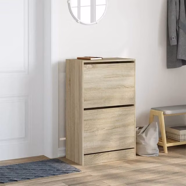Berkfield Home Sonoma Oak Shoe Cabinet, Brown, W/D/H: 60 x 34 x 96.5 cm