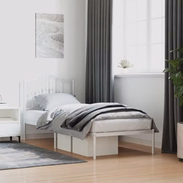 Berkfield Home Metal Bed Frame with Headboard in White, W/D/H: 90 x 190 cm Single – 1
