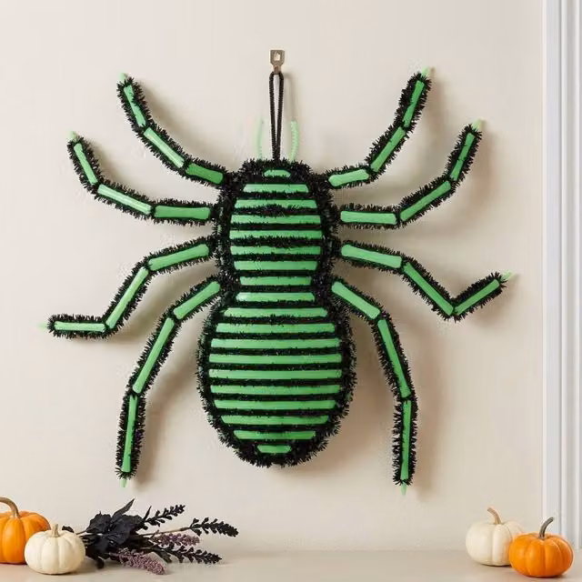 Garden Greatness Glow-in-the-Dark Tinsel Halloween Spider in Multicolour and Green