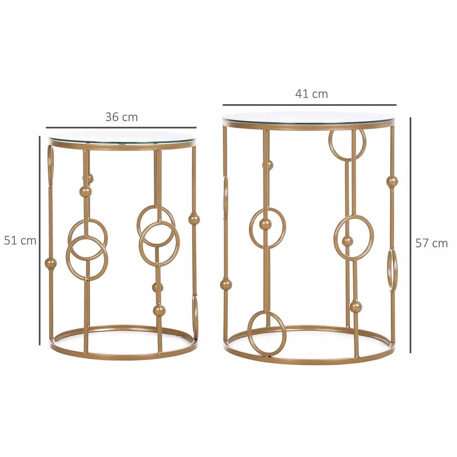HOMCOM Set of 2 Round Gold Nesting Coffee Tables with Glass Tops – 2