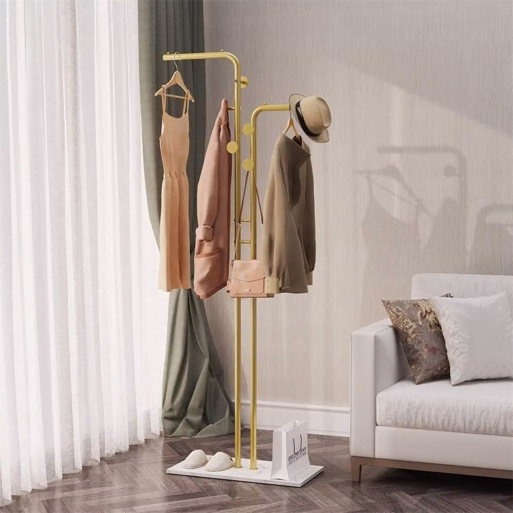 Havendro Modern Hall Tree with Bench and Dual Hook and Rail Matrix in Matt Gold – 3