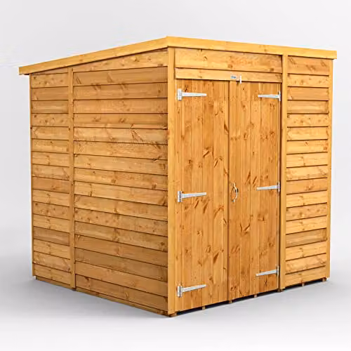 Powersheds Premium Pent Overlap Wooden Shed with Double Doors in Brown