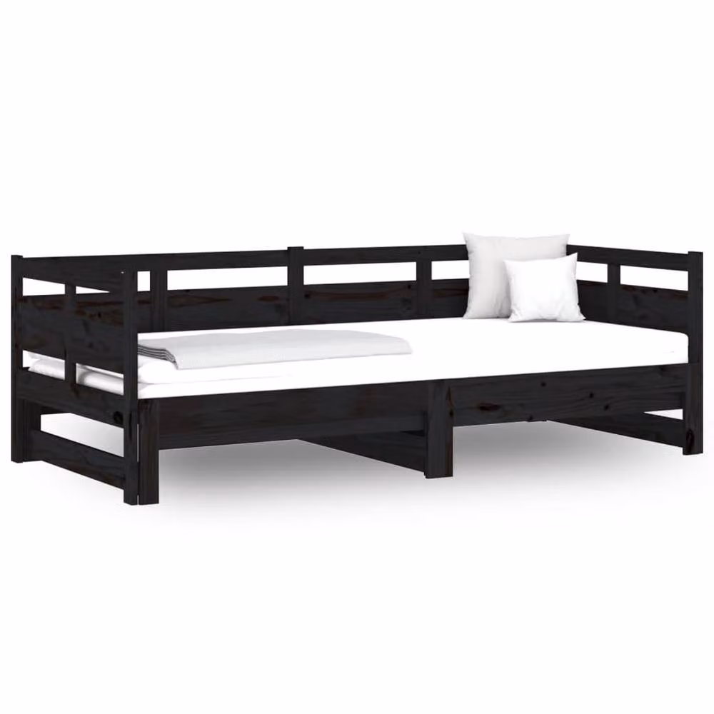 Berkfield Home Black Solid Wood Pine Pull-out Day Bed, W/D/H: 193.5 x 90 x 66 cm – 3