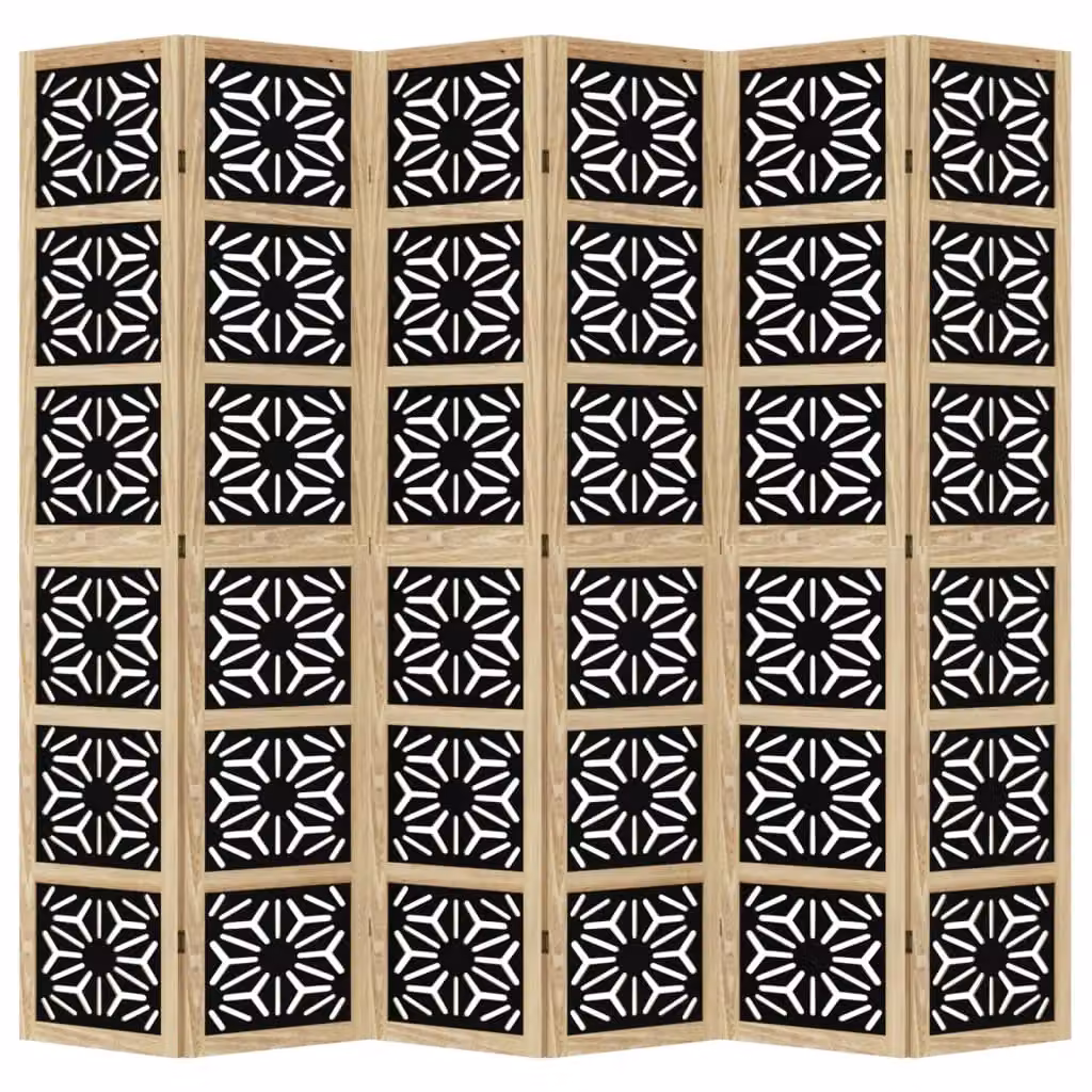 Berkfield Home 6-Panel Geometric Room Divider in Brown and Black Solid Paulownia Wood – 2