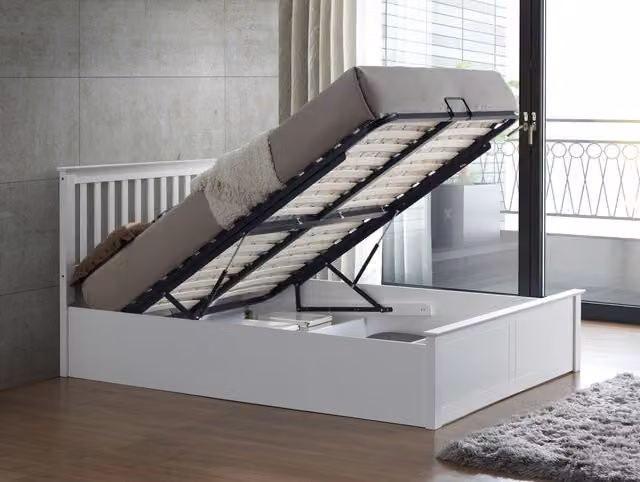 Bedmaster Malmo Wooden Ottoman Bed and Primrose 2000 Pocket Sprung Memory Foam Mattress in White and Grey, Size: Small Double (W/D/H: 120 x 200 cm)