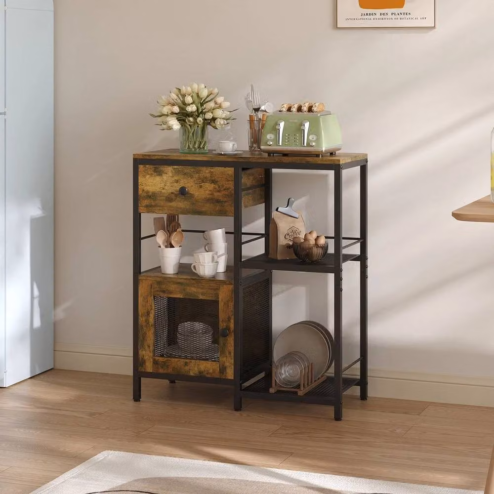 KORVIXA Retro Brown Wood Kitchen Cabinet and Sideboard Storage Rack – 4