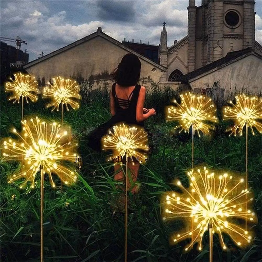 NESTLUNE 2x Solar LED Starburst Firework Fairy Lights in White with Copper String – 2