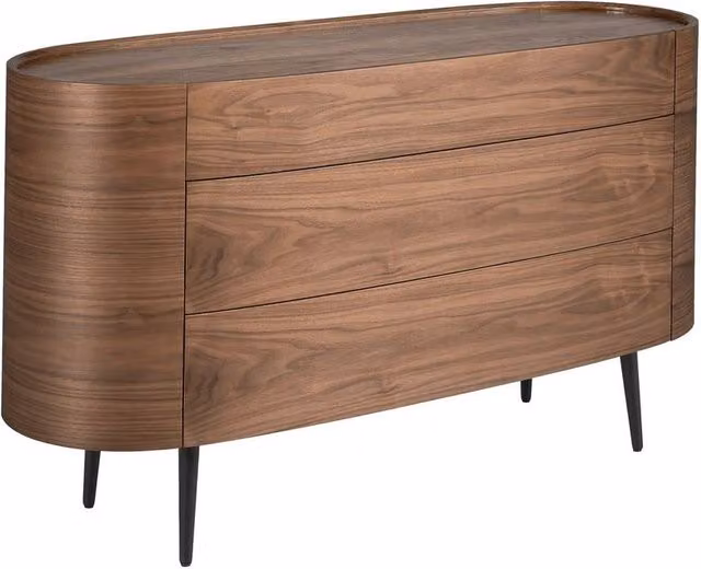Angel Cerda Walnut Veneer Chest of Drawers with Black Steel Legs in Brown