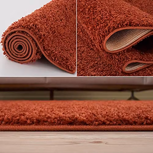 THE RUGS Terra Plain Soft High Pile Shaggy Rug, W/D: 80 x 150 cm, Orange/Brown – 5