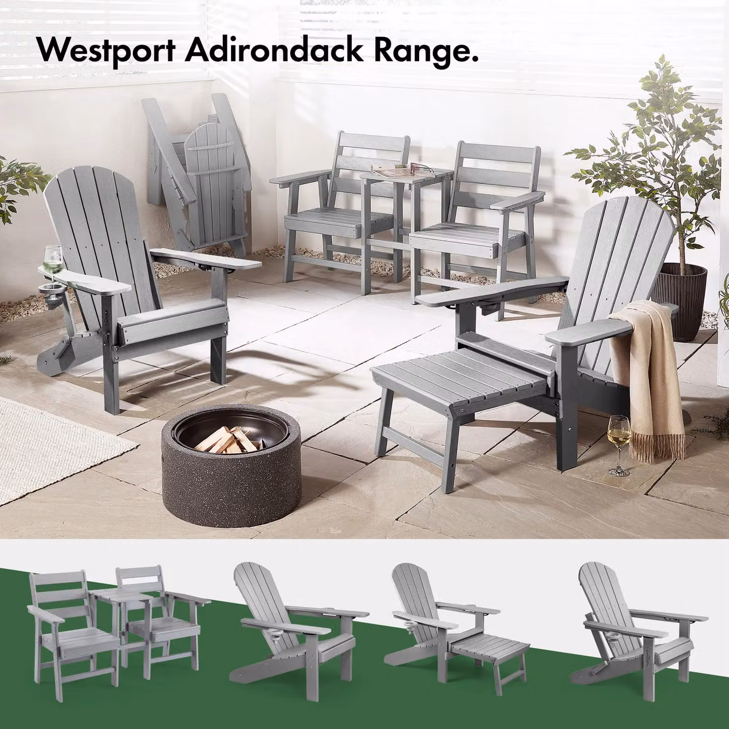 VonHaus Westport Reclining HDPE Adirondack Garden Chair with Footrest in Grey – 5