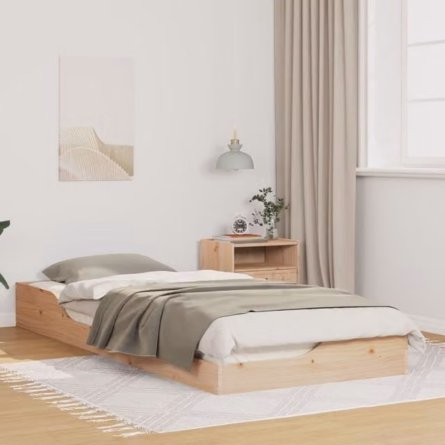 Berkfield Home Modern Solid Pine Wood Floor Bed Frame in Brown and Beige, W: 80 cm, L: 220 cm – 1