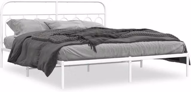 Berkfield Home Metal Bed Frame with Headboard, White, W: 183 cm, D: 213 cm – 1