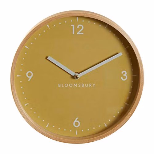 Premier Vitus Round Analog Quartz Wall Clock, Yellow and Wood