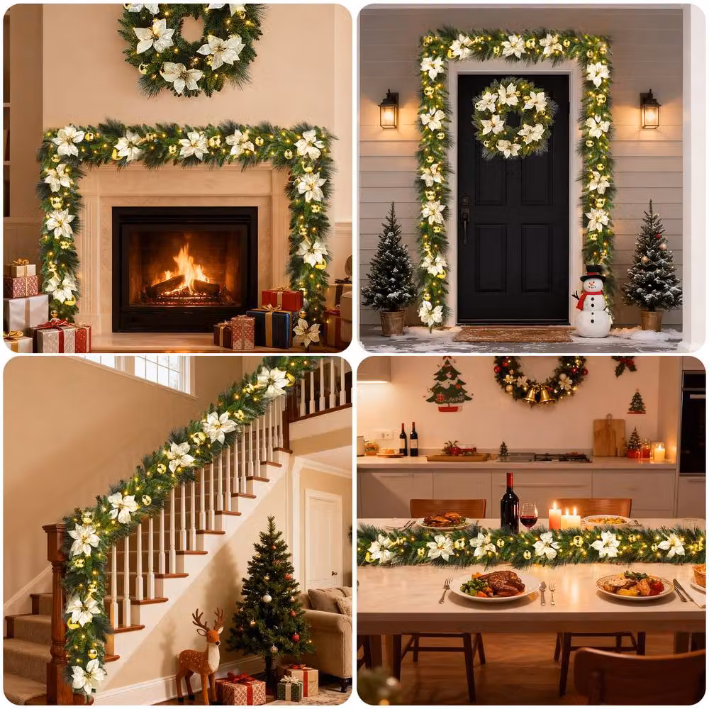 London Boutique 9FT Pre-Lit Green Christmas Wreath with LED Lights – 3