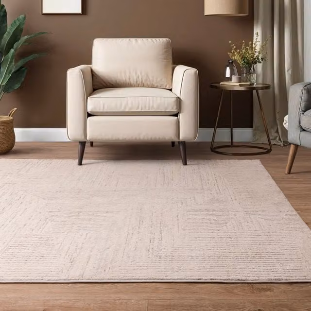 The Rug Edit Axel Geometric Motion Scandinavian Living Area Rug in White, Yellow and Beige, 230 cm