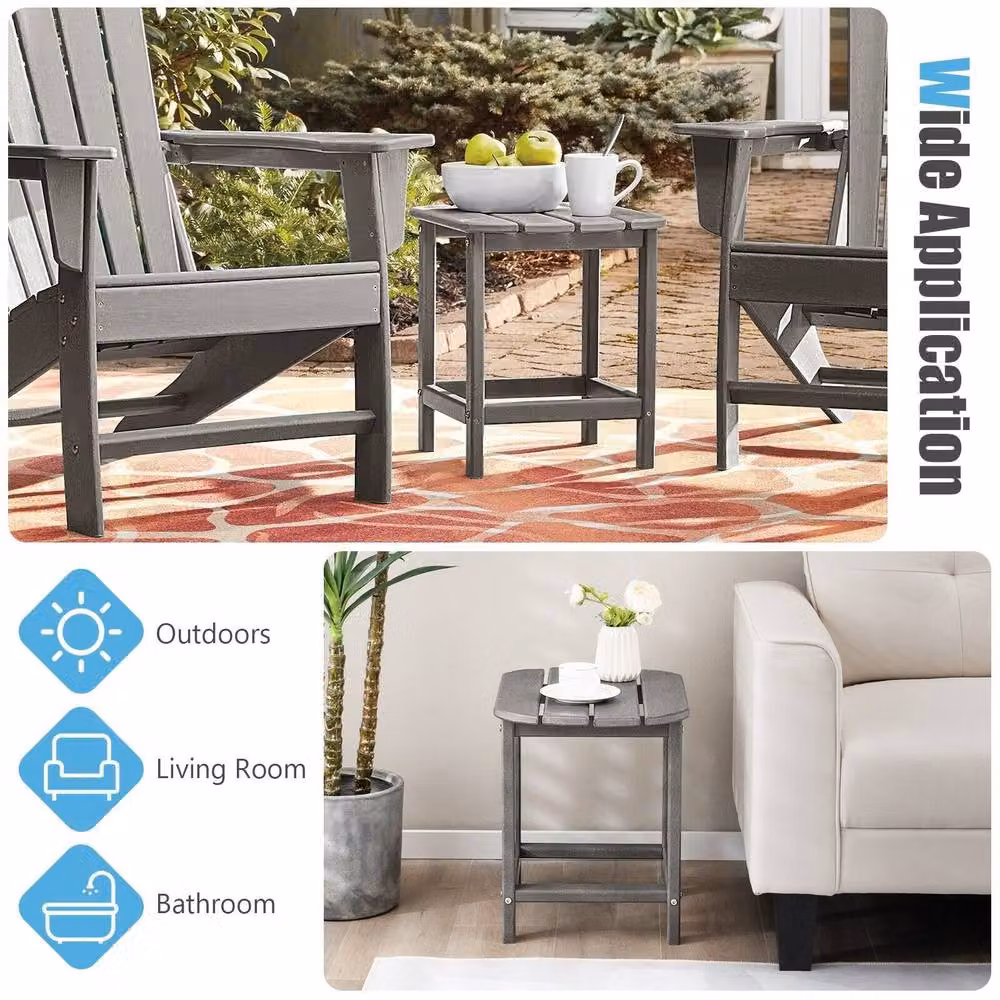 Costway Grey HDPE Adirondack Rectangular Side Table for Indoor and Outdoor Use – 5