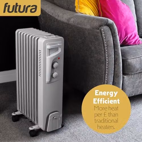 Futura 2000W Oil Filled Radiator, Portable Freestanding Electric Heater in Grey – 7