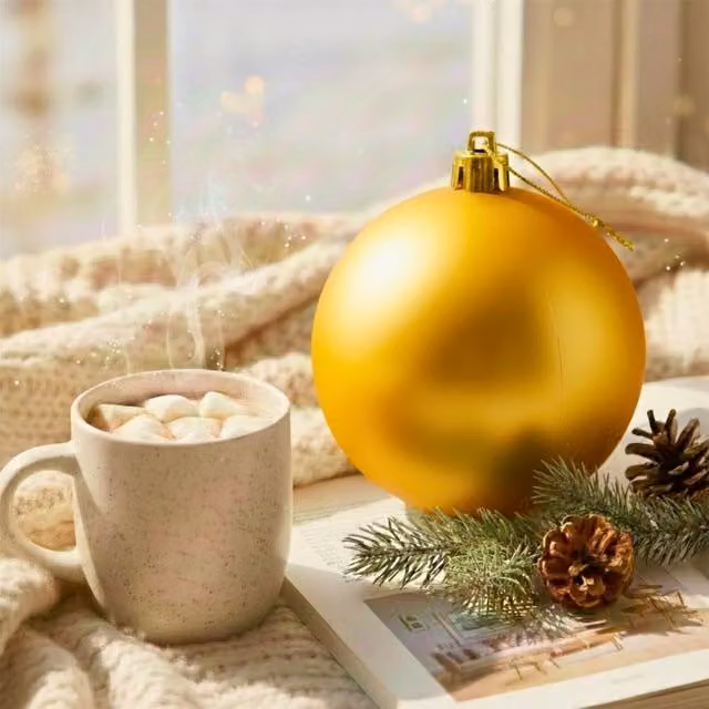 Shatchi Gold Matt Christmas Bauble, 25cm Round Plastic Hanging Ornament – 1