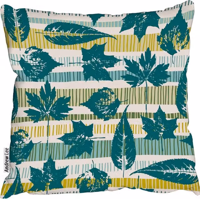 Andrew Lee Autumn Leaves Geometric Pattern Cushion, Green, W: 45 cm x H: 45 cm