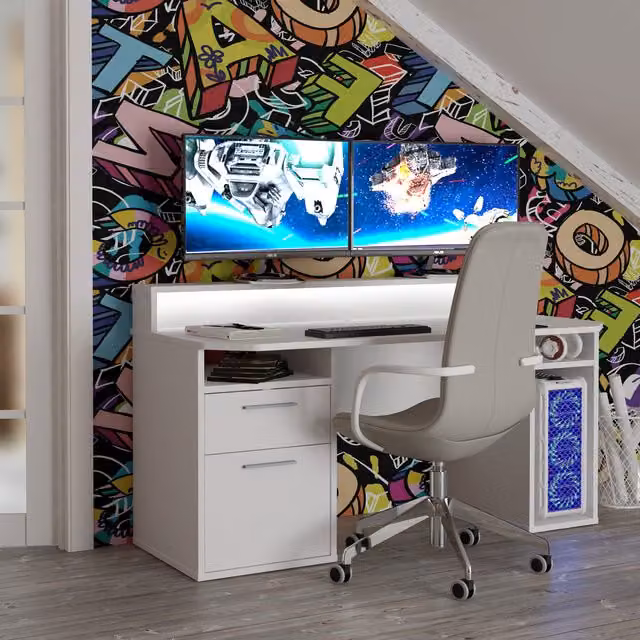 Flair Modern Rectangular Gaming Desk in White
