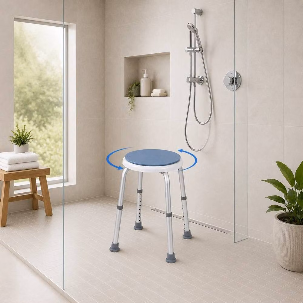 PAWNORA Rotating Swivel Shower Stool in Blue with Height Adjustable Legs and Metal Frame – 2