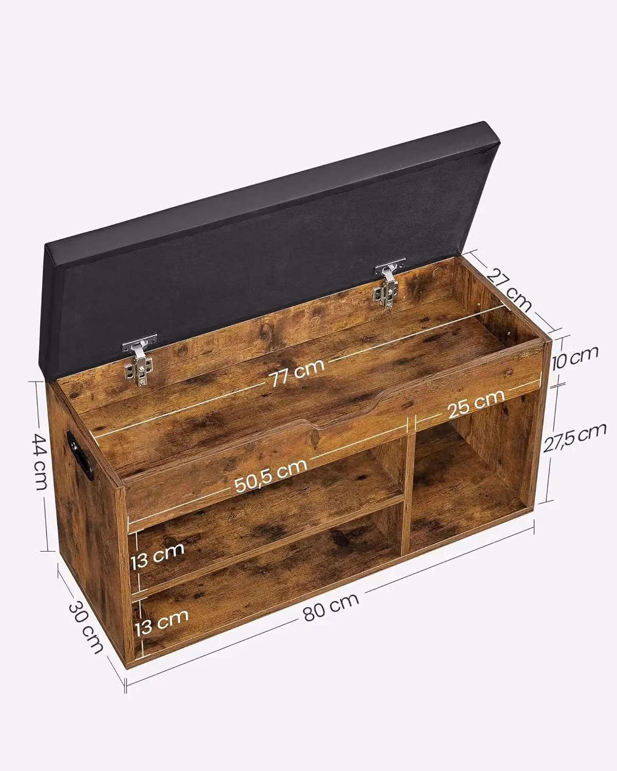 VASAGLE Industrial Shoe Storage Bench with Padded Synthetic Leather Cushion and 3 Compartments in Brown – 2