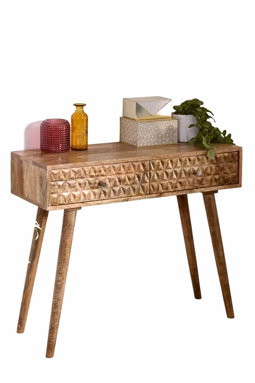IH Design Cliddesden Solid Mango Wood Console Table with 2 Drawers in Natural, W/D/H: 90 x 35 x 76 cm – 2