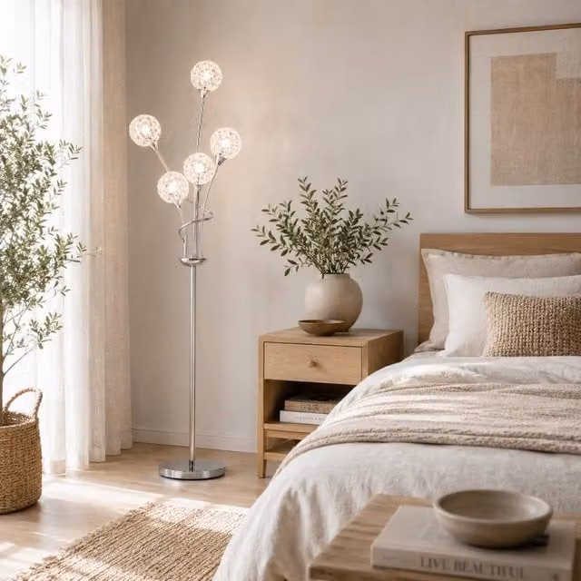 Wyld Haus Lomove 5 Light Silver Crystal and Metal Floor Lamp, Height: 156 cm
