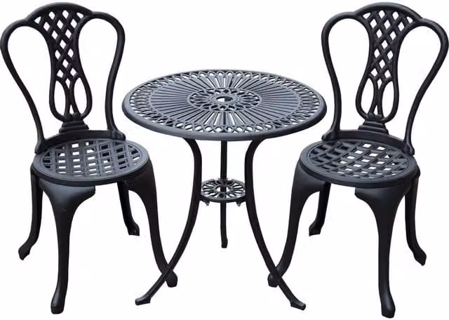 ERGOVEXA 3 Piece Cast Aluminium Bistro Set for Garden, Balcony or Terrace, Black – 1