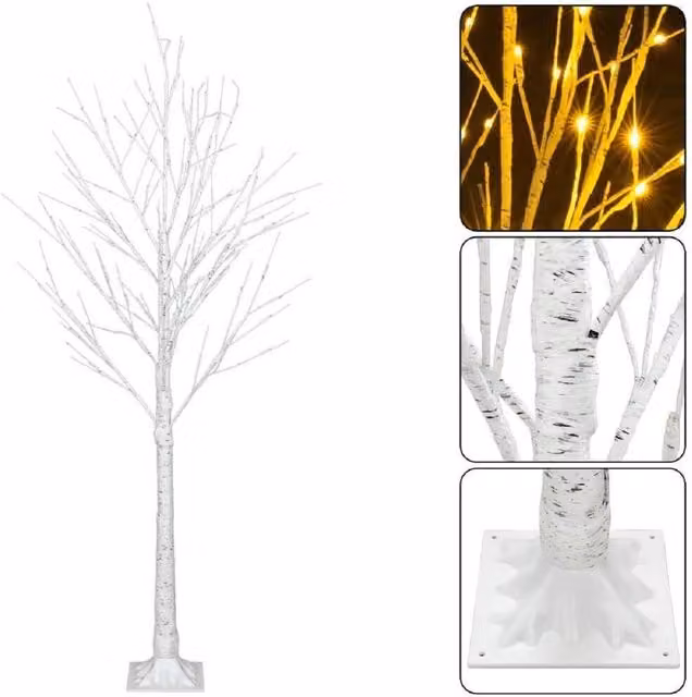 AKA 4ft Pre-Lit Birch Tree Christmas Decoration with Warm White LEDs