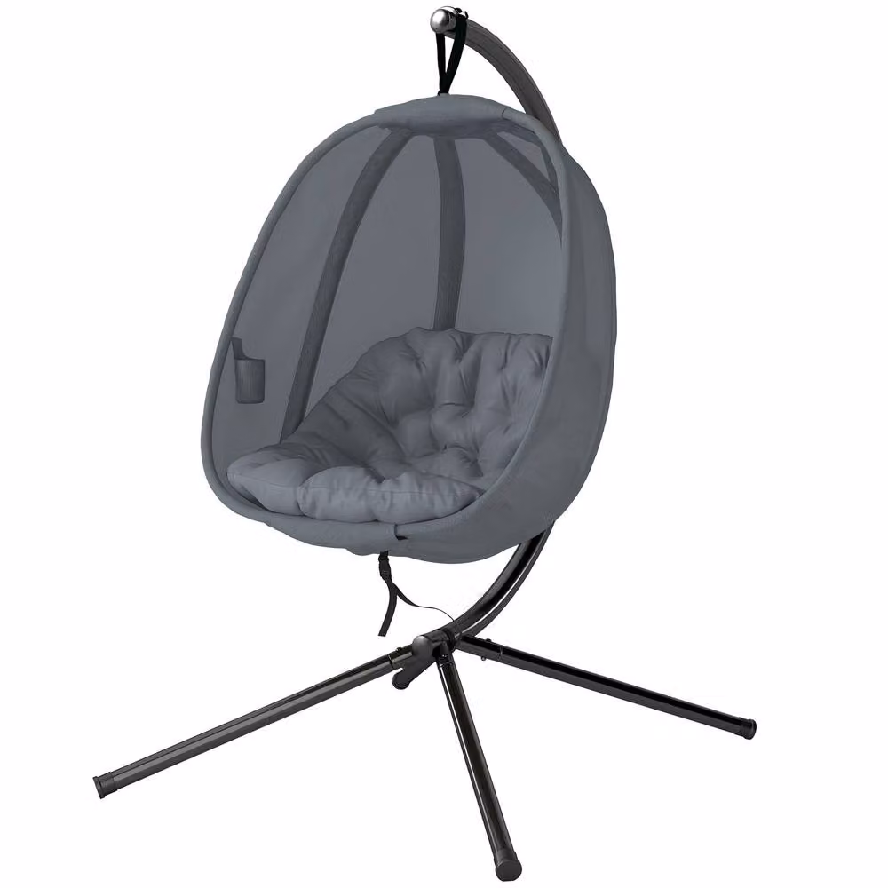 STILVORA Hanging Egg Chair with Stand and Cushion in Grey – 4