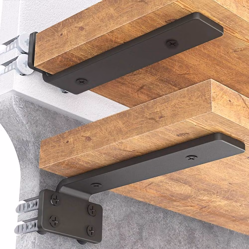 VOGREX Heavy Duty Black Cast Iron Wall Mounted Shelf Brackets – 2