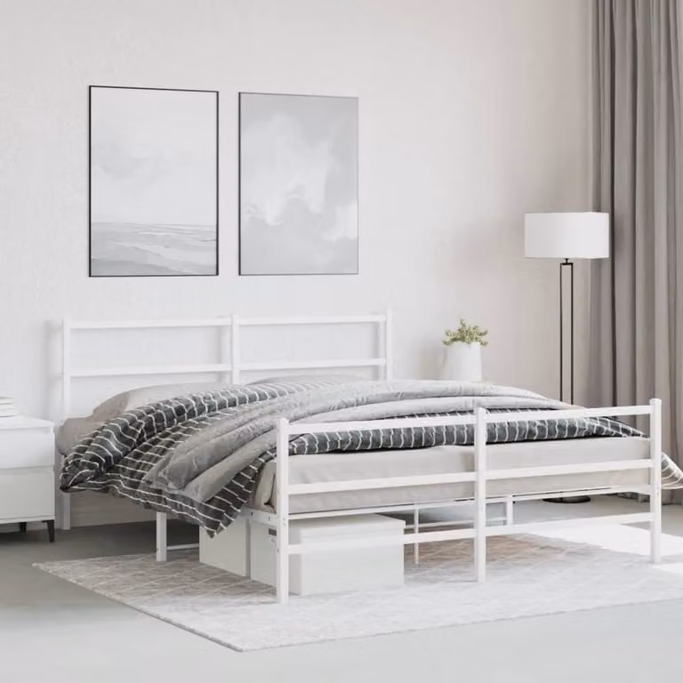 Berkfield Home Metal Bed Frame with Footboard, White, W/D/H: 150 x 200 cm