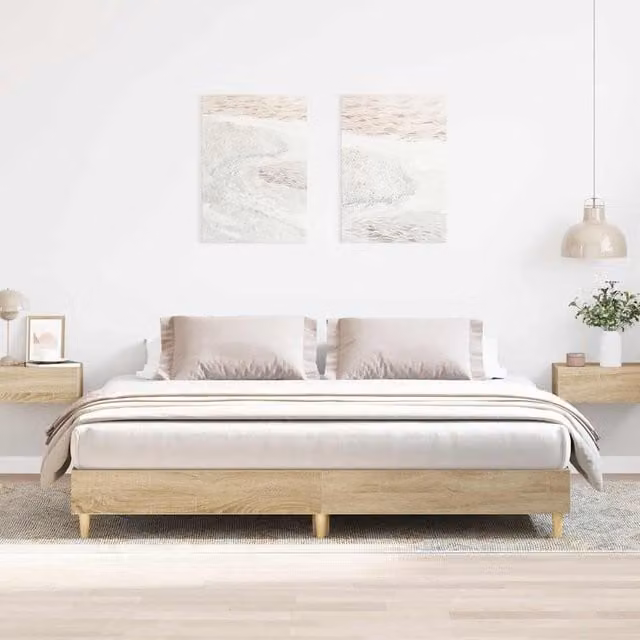 Berkfield Home Sonoma Oak Bed Frame in Brown, Engineered Wood, W/D/H: 160 x 200 cm