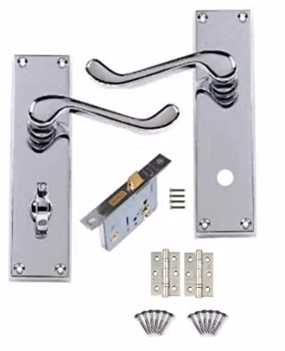 Golden Grace Scroll Bathroom Door Handles in Polished Chrome