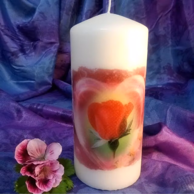 Viki Love and Kisses White Floral Pillar Tabletop Candle