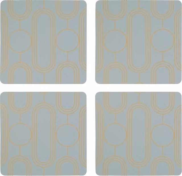 Orsina Set of Four Blue and Green Square Coasters with Stainless Steel Accents