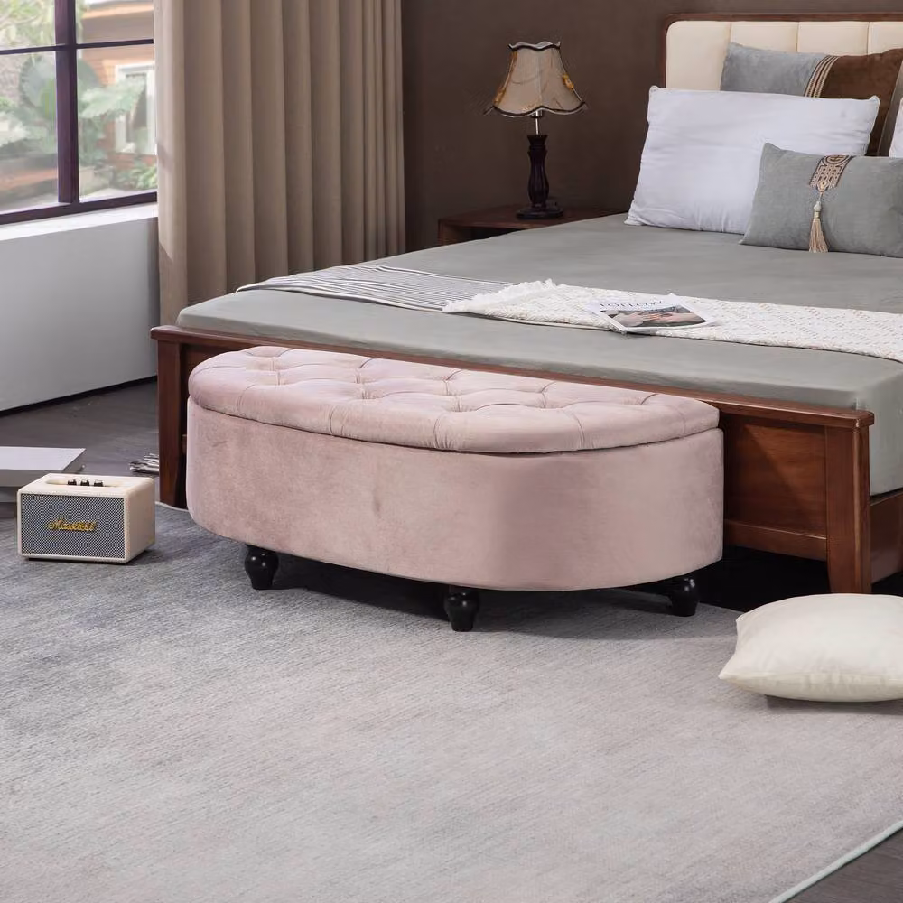 STILVORA Pink Velvet Ottoman Bench with Tufted Seat and Storage – 2
