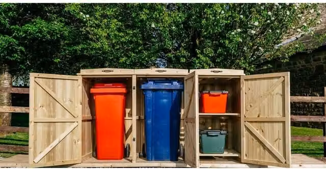 Buttercup Farm Chatburn Bin Store in Brown, Fits 2x 180L/240L Wheelie Bins and 2x Boxes, W/D/H: 203 x 80.4 x 120 cm – 1