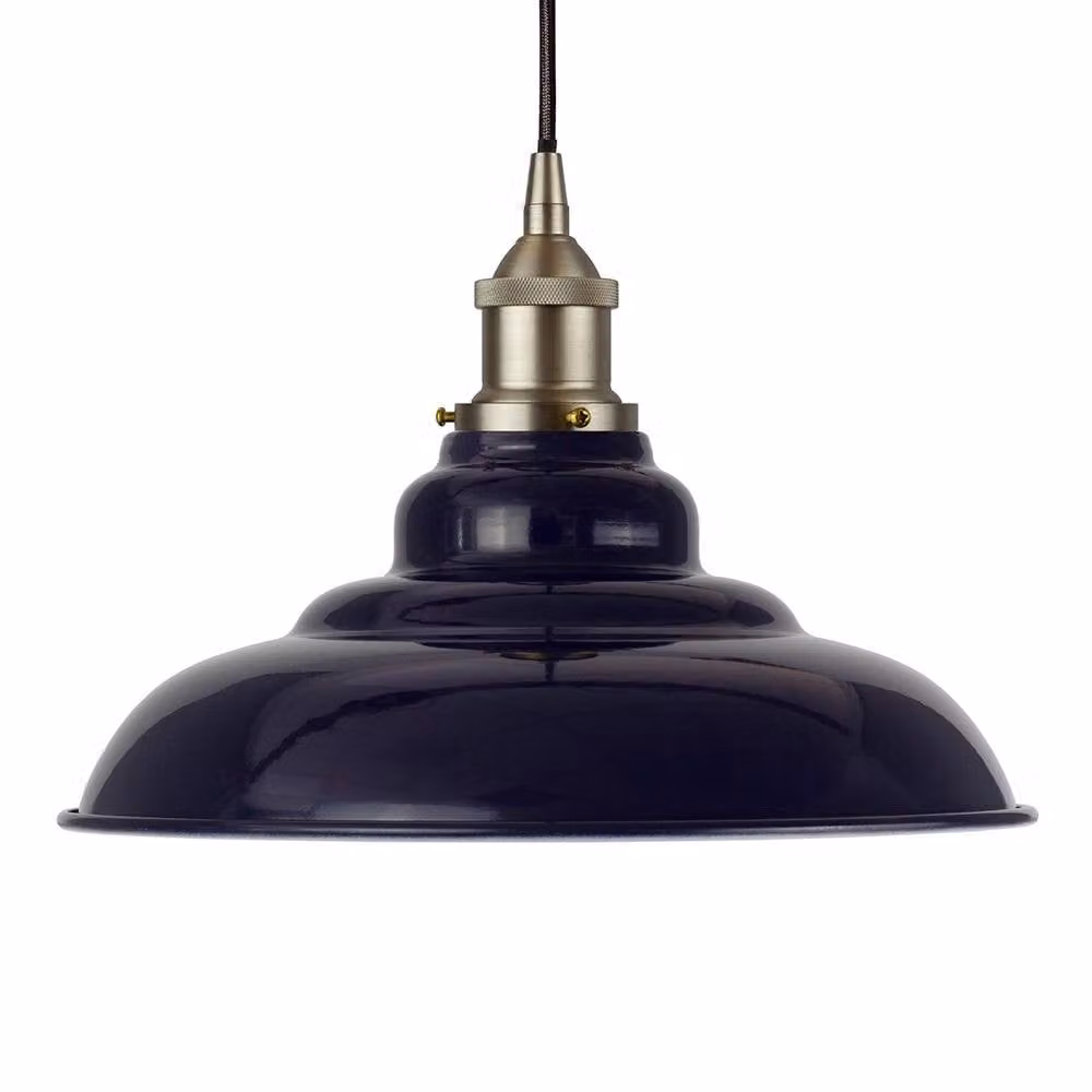 SE Home St Edmund's Round Pendant Light in Navy Blue with Brushed Chrome and Black Metal Finish