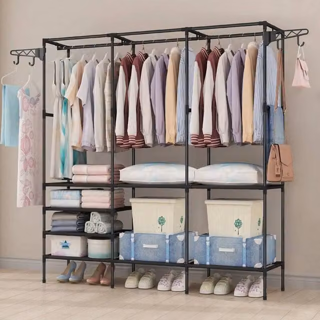 NESTLUNE Heavy Duty Clothes Rail Rack Garment Hanging Stand in Matt Black, H 170 cm x W 160 cm x D 36 cm – 1