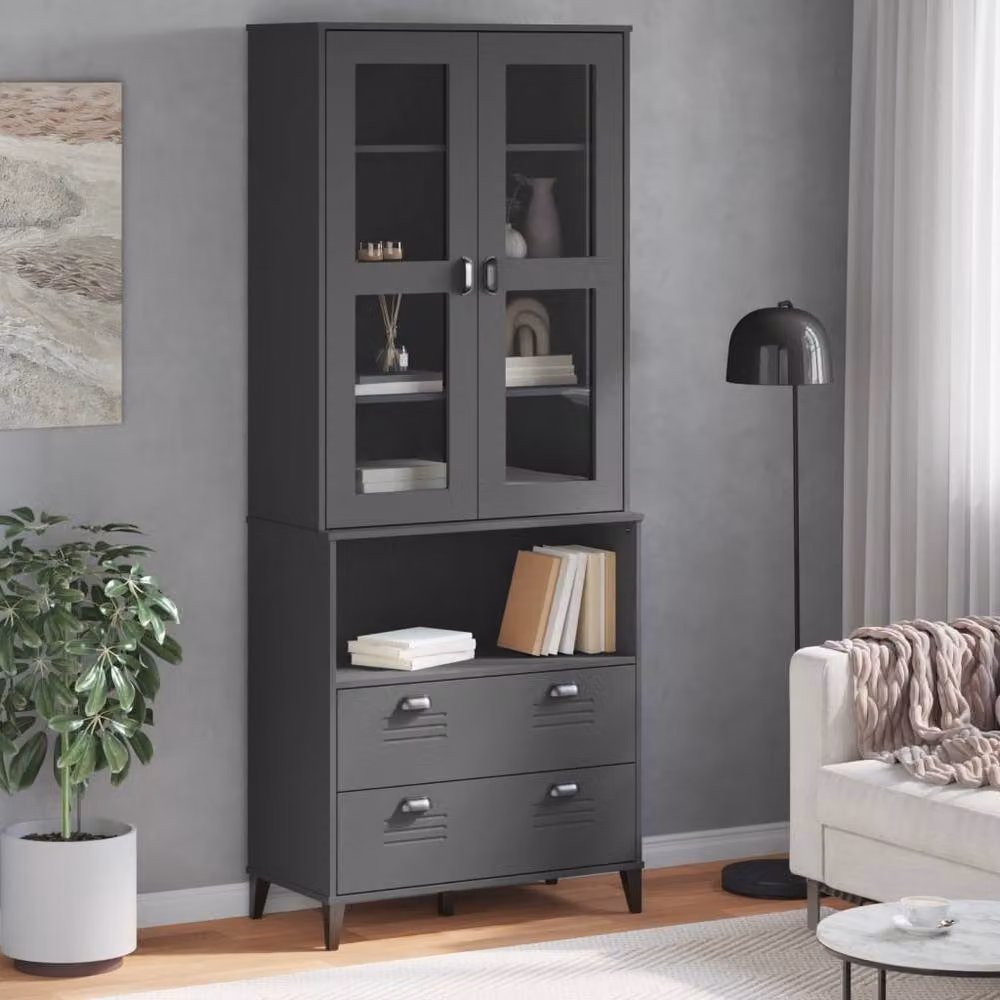 Berkfield Home VIKEN Highboard in Anthracite Grey, Solid Pine with Glass Doors, W/D/H: 80 x 40 x 200 cm – 3