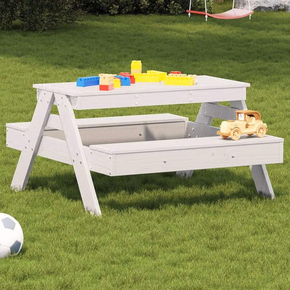 Berkfield Home White Solid Pine Picnic Table for Kids W/D/H: 88 x 97 x 52 cm – 2