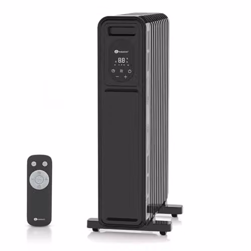 PureMate 2300W Oil Filled Radiator with Remote Control, Black, Freestanding
